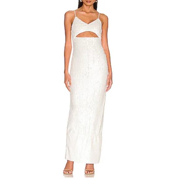 NEW NWT Alice + Olivia Valli Cutout Sequin Cami Dress Maxi White size 2 - Picture 4 of 11
